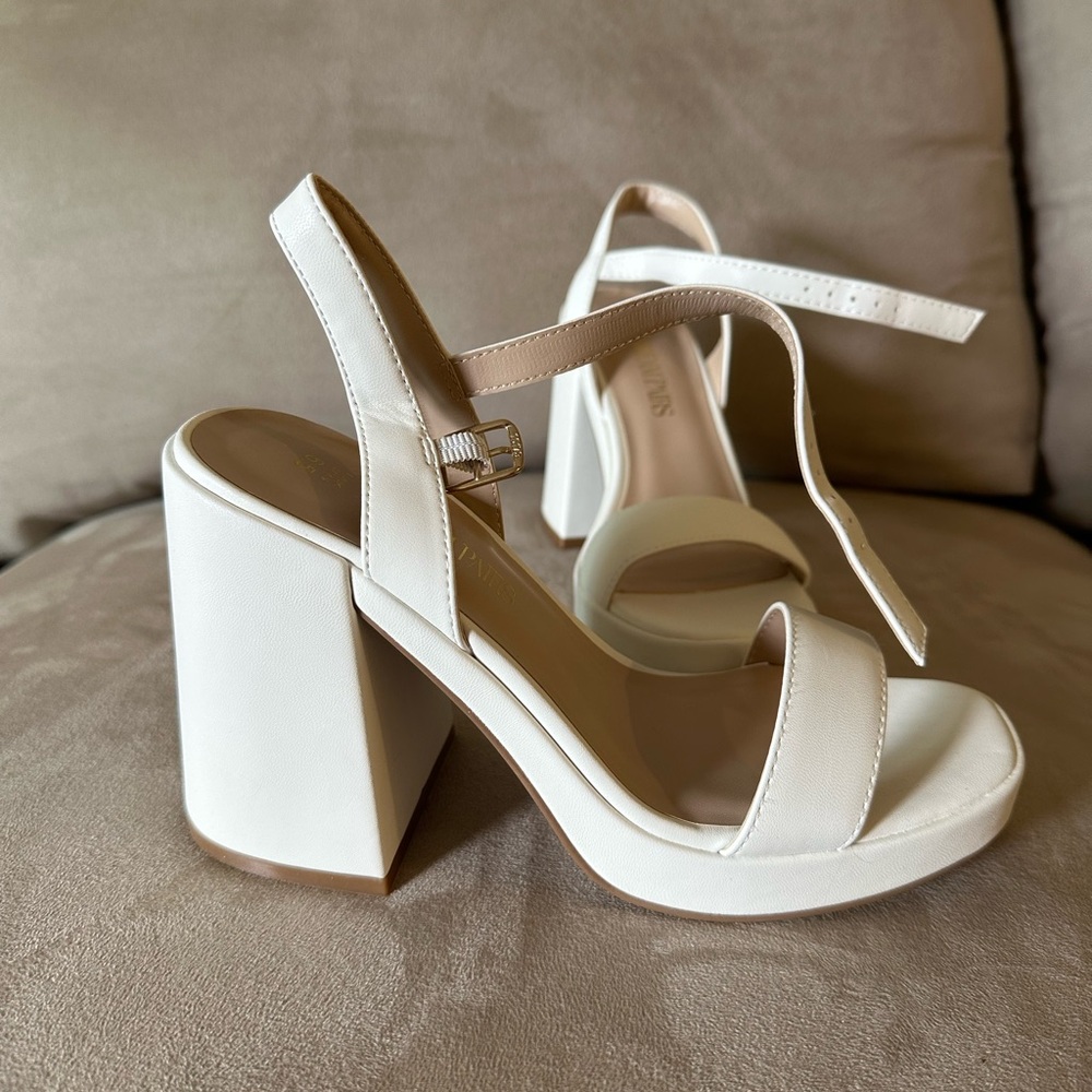 Elegant White Block Heel Sandals